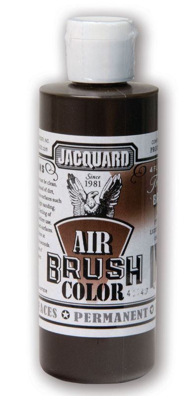 Jacquard Transparent Brown airbrush paint in a 118.29ml bottle, ideal for versatile surfaces and easy application.