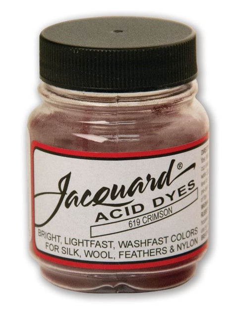 Jacquard Acid Dye in Crimson 619, a 14.17g powdered dye for vibrant, long-lasting colors on silk, wool, and more.