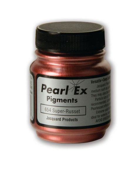 Pearl Ex Powdered Pigment in SUPER RUSSET 654, versatile for metallic effects in various art mediums, 21.26g package.