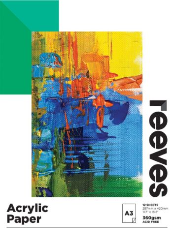 A3 acrylic paper pad with 12 thick, acid-free sheets for vibrant, durable artwork and easy blending.