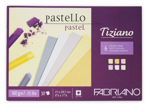 A4 Fabriano Tiziano pastel paper pad with 160GSM sheets, featuring soft colors for versatile artistic techniques.