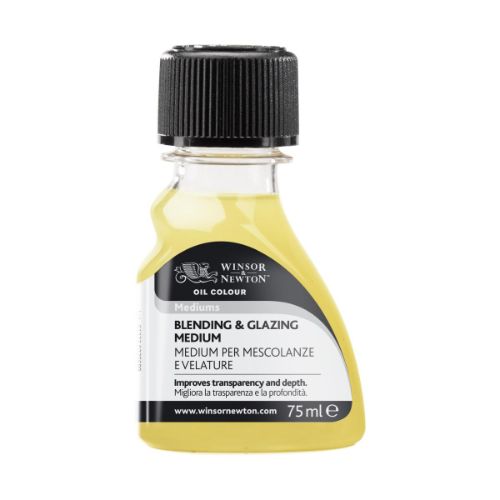 Winsor & Newton Blending & Glazing Medium in a bottle, enhances acrylic painting with smooth flow and extended working time.