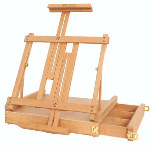 Portable Winsor & Newton Arun Table Easel in Beechwood, featuring a side tray, carry handle, and suitable for canvases up to 86cm.