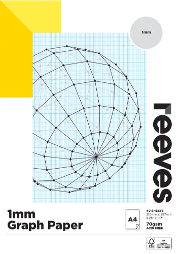 Reeves Graph Paper Pad A4 with 1mm light blue grid, 40 acid-free sheets, ideal for precise drafting and design.