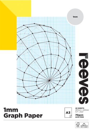 Reeves A3 graph paper pad with 1mm light blue grid, 70gsm, 40 sheets for precise drafting and design work.