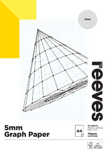 Reeves A4 graph paper pad with 5mm light blue grid, 40 acid-free sheets for precise drafting and design projects.