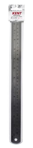 Kent Stainless Steel Ruler 300mm, durable and precise, features dual measurements, conversion table, and reusable sleeve for storage.