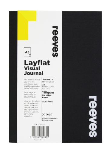 A5 black layflat visual journal with perforated pages, perfect for artists using various mediums.