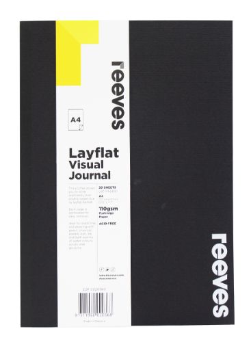 Reeves A4 Layflat Visual Journal in black, perfect for artists with perforated pages and ample space for creative exploration.