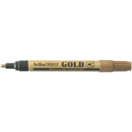 Artline 900 Metallic Marker in Gold, 2.3mm nib, perfect for vibrant designs on various surfaces, fade-proof and fast-drying.