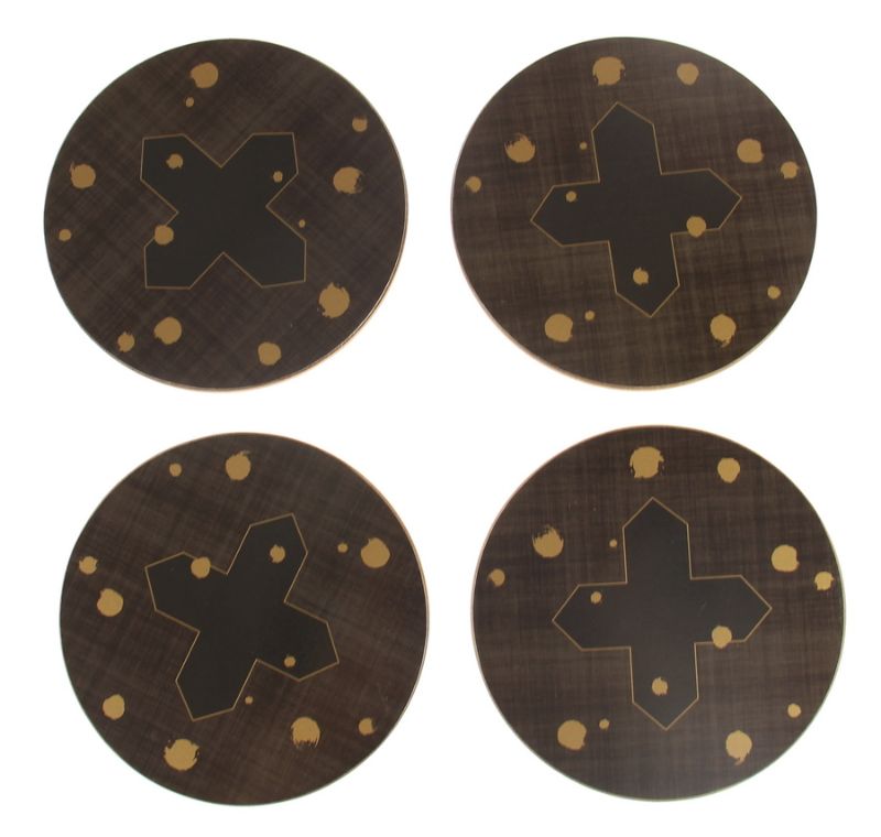 Set of 4 round cork-backed coasters, 10cm, combining elegance with functionality to protect surfaces from stains.