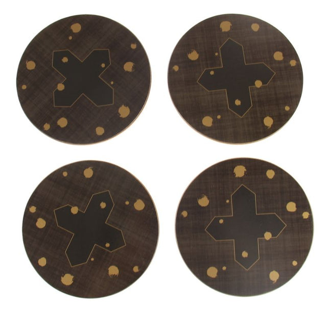 Set of 4 round cork-backed coasters, 10cm, combining elegance with functionality to protect surfaces from stains.