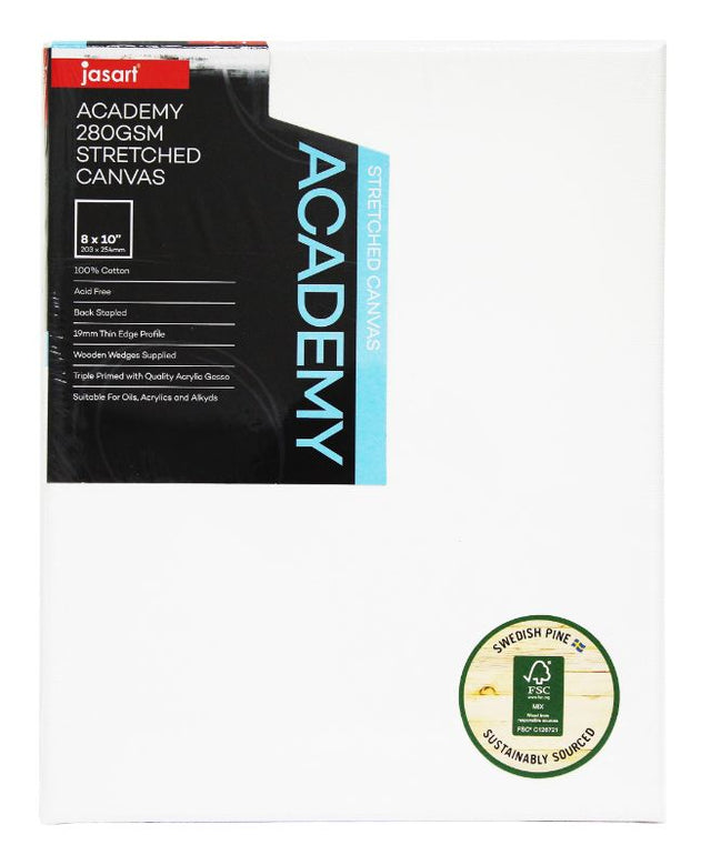 Jasart Academy Thin Edge Canvas, 12x16 inches, 100% cotton, acid-free, ready for oils and acrylics, hand-stretched over robust pine.