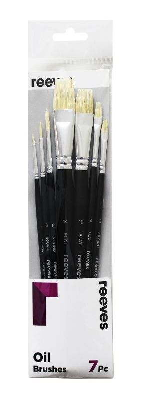 Reeves Oil Colour Brush Set - Hog Bristle Short Handle (7PCS)
