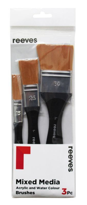 Reeves Mixed Media Brush Set with 3 gold synthetic spalter brushes, perfect for detailed and versatile painting techniques.