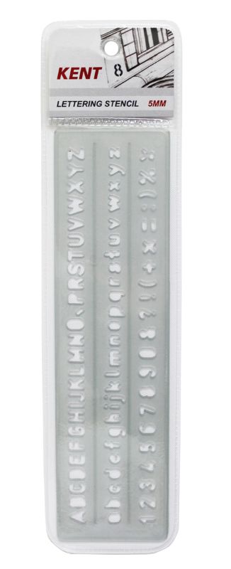 Kent Lettering Stencils (5mm) for precise crafting, featuring durable plastic and risers for use with ink pens and markers.