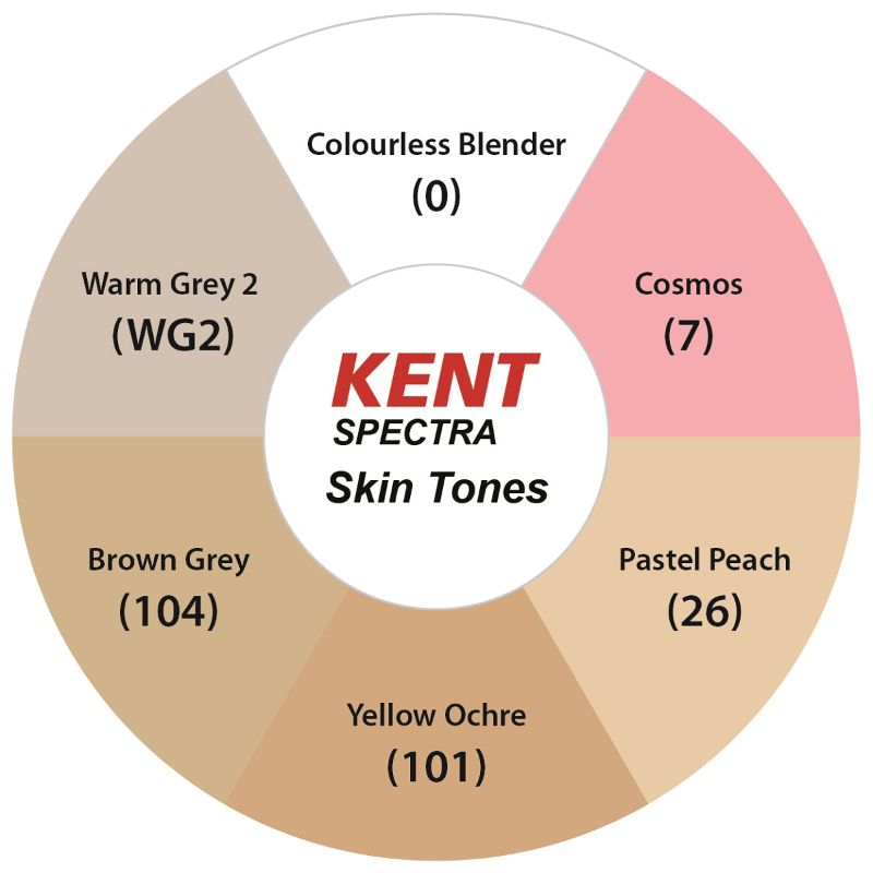 Kent Spectra Graphic Design Marker Set featuring 6 skin tone markers with dual brush and chisel tips for versatile artistic use.