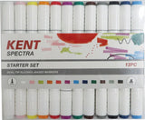 Kent Spectra Graphic Design Marker Set - Starter: 12 vibrant dual-tip alcohol-based markers for versatile artistic expression.