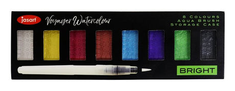 JASART Voyager Watercolour Metallic Set includes 8 vibrant metallic pans and an aqua brush for stunning art on any paper.