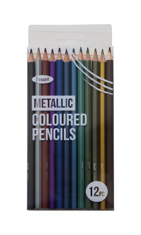 JASART STUDIO METALLIC PENCIL SET OF 12 featuring smooth, vibrant colors in break-resistant leads, perfect for artists of all levels.