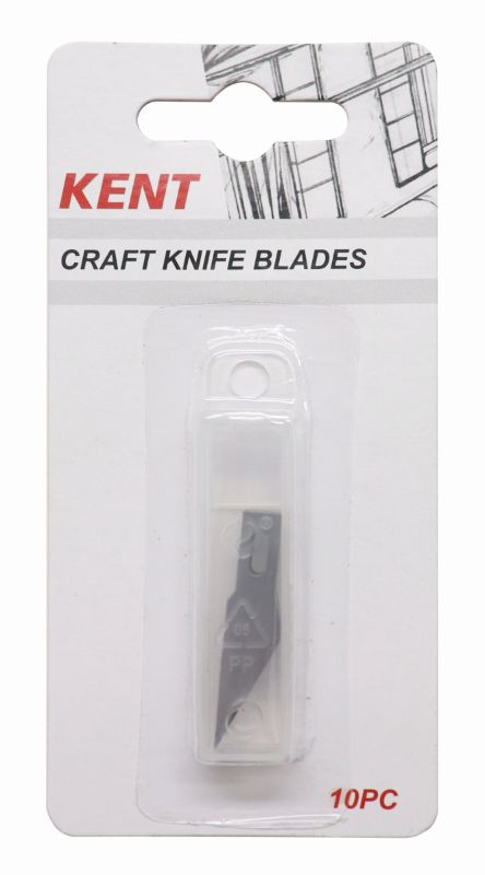 KENT Craft Knife Blades 10-piece set in protective case for precise cutting of wood, vinyl, and cardboard crafts.