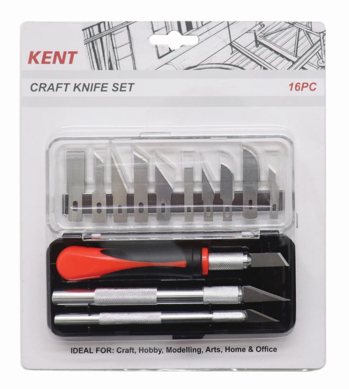 KENT Craft Knife Set 16-piece with ergonomic handles and precision blades for versatile crafting projects.