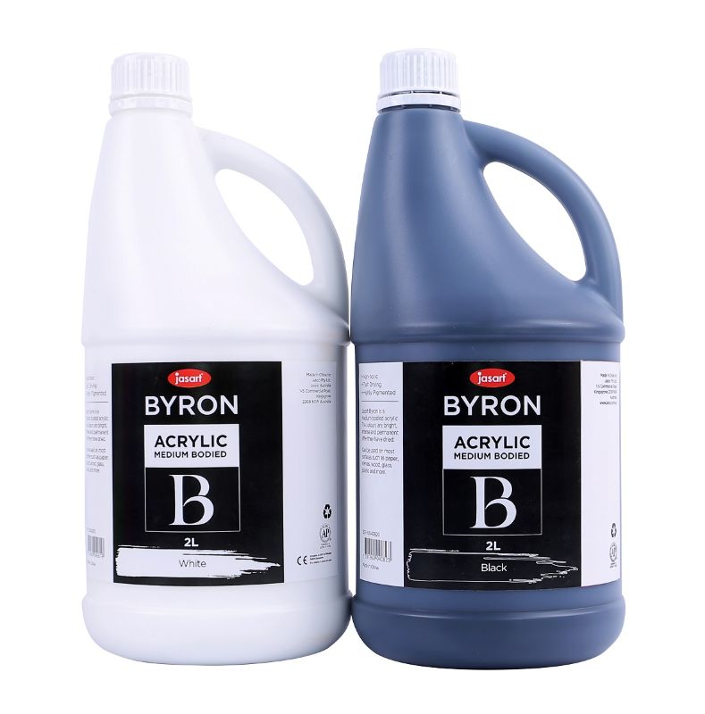 Large bottle of JASART BYRON Magenta acrylic paint, 2 litres, vibrant, non-toxic, suitable for various surfaces.