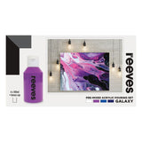 Reeves Galaxy acrylic pour paint set with 4 vibrant colors, bonus cup, and ready-to-use formula for fluid art.