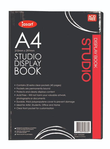 Jasart Studio Display Book (A4) showcasing a durable, acid-free presentation solution for documents and artwork.