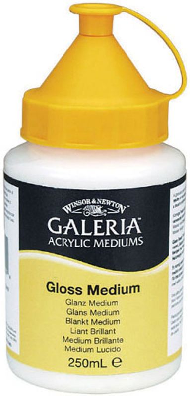 A glossy 250ml acrylic fluid medium from Winsor & Newton, enhancing color brilliance and durability for artists.