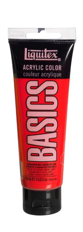 Thick and creamy Cadmium Red Medium Hue acrylic paint tube, ideal for vibrant artwork and educational use.