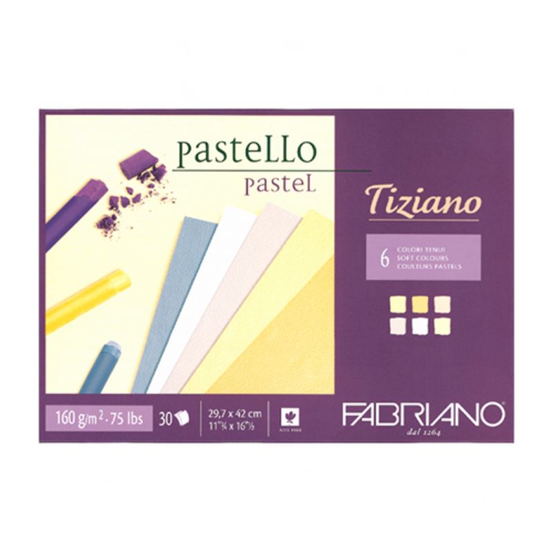 A3 Fabriano Tiziano pastel paper pad, 160gsm, ideal for vibrant art with assorted soft colours and eco-friendly materials.