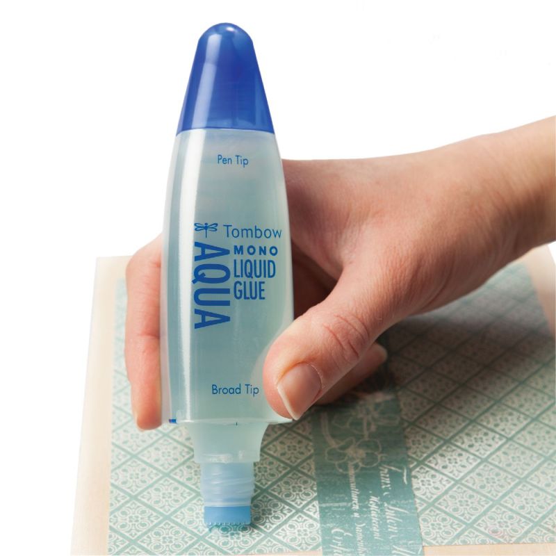 Liquid Glue - Tombow MONO Aqua (50ml) in ergonomic dispenser with precision pen tip and broad applicator for versatile crafting.