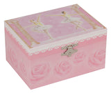 Musical jewelry box with ballerinas, plays 'It Came Upon a Midnight Clear', features mirror and flocked lining.