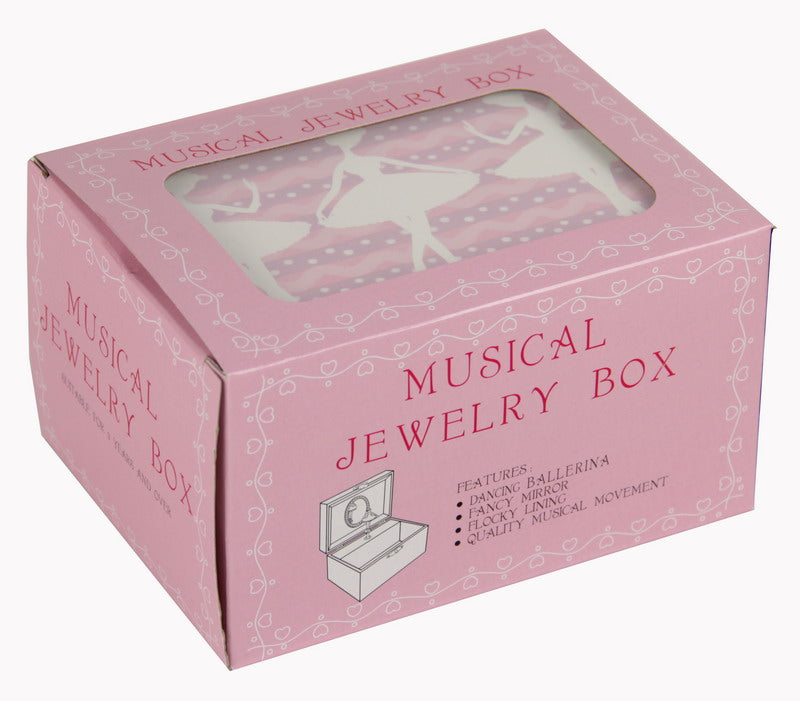 Musical jewelry box featuring a mirror, 3 ballerinas, and plush lining, playing "Skaters Waltz".