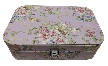 Elegant 22CM floral jewellery box featuring multiple compartments, perfect for stylish organization and travel.