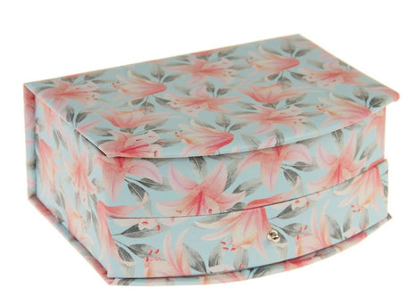 Elegant curved front jewellery box measuring 21cm, crafted from durable PU fabric for stylish and organized storage.