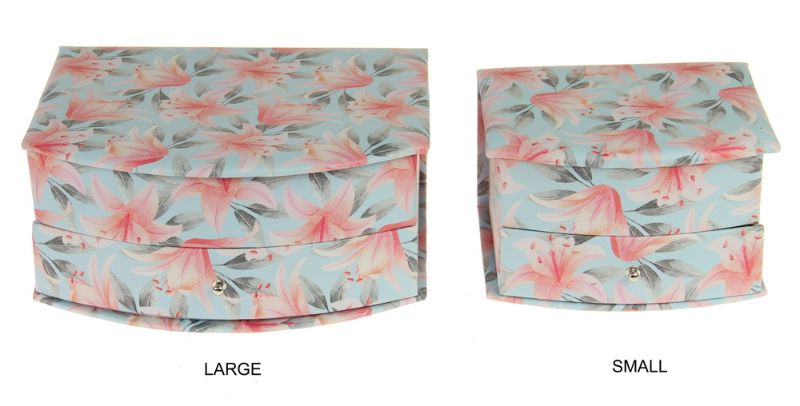 Elegant curved front small jewellery box with plush interior for organizing rings and earrings, perfect for travel or gifting.