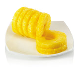 Pineapple cutter with stainless steel blade and soft-touch handle for easy, mess-free slicing and coring.