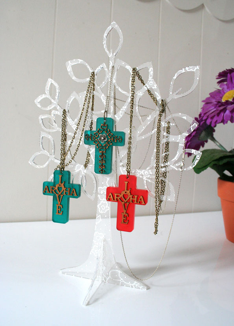 A chic Spring Tree Lace Acrylic Jewellery Stand for organizing necklaces, bracelets, and earrings with elegant design.