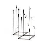 Stylish black metal photo display holding up to 15 pictures, customizable height, perfect for home decor and mementos.