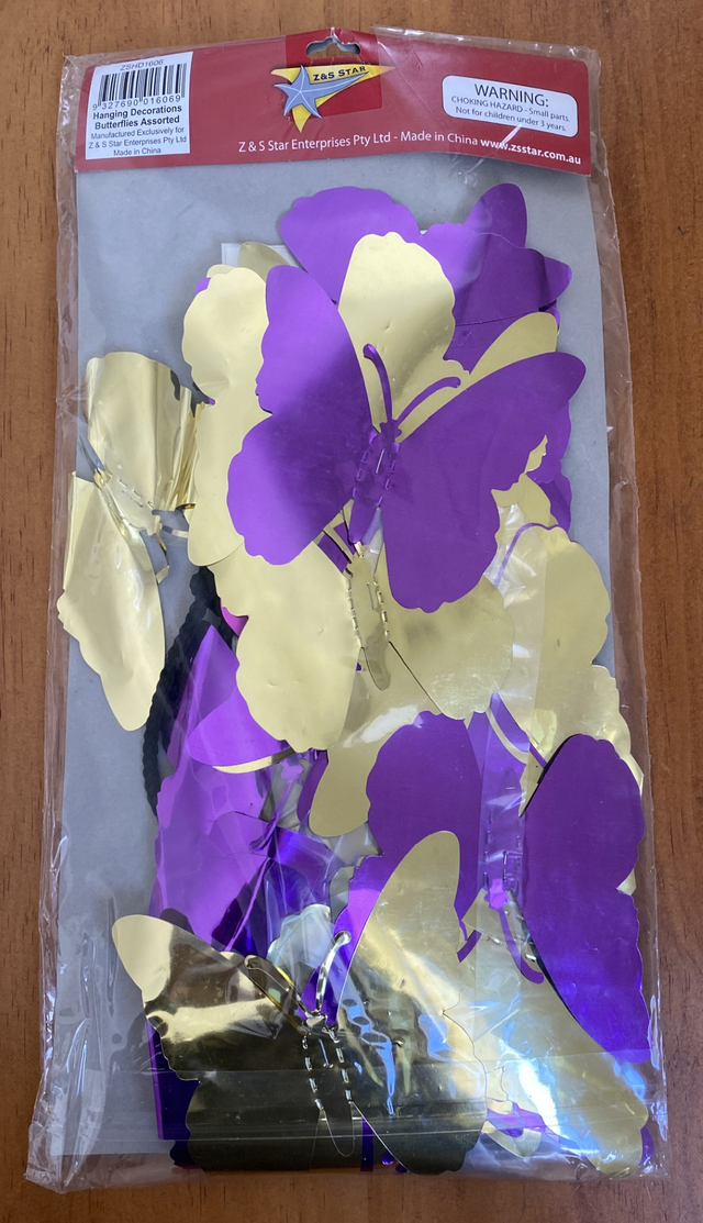 Vibrant 12" butterflies and flowers hanging decorations for versatile indoor and outdoor decor, ideal for events and crafts.