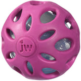 Colorful JW Crackle Ball for dogs, made of durable rubber, creates crunchy sounds, perfect for toss and fetch games, 6cm size.