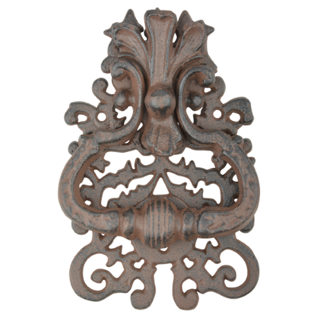 Classic cast iron door knocker, 13x3x20cm, featuring elegant design for enhancing home entrance charm.