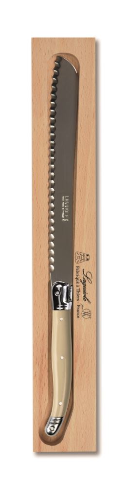 Elegant Andre Verdier Ivory Bread Knife with stainless steel blade and Laguiole design for effortless slicing and stylish kitchen use.
