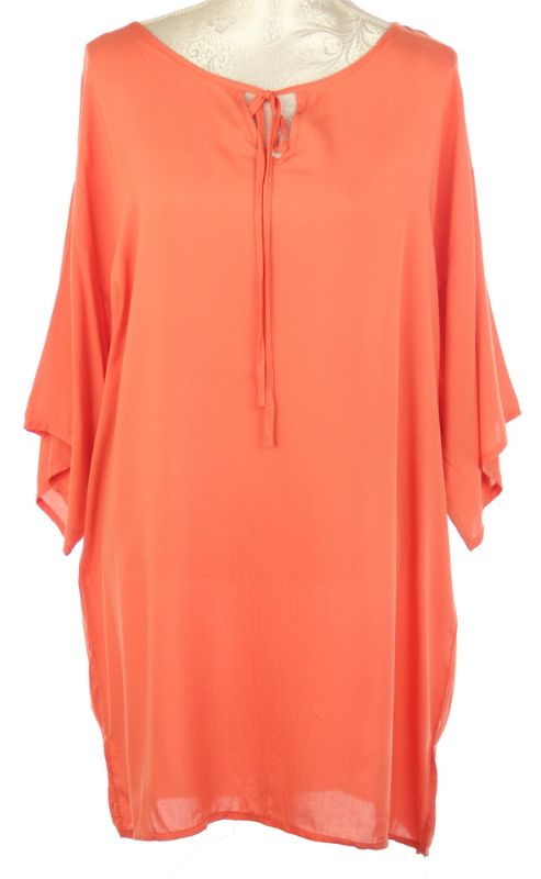 Bright watermelon kaftan in 100% Viscose, designed for comfort and style with relaxed fit and elegant neckline.
