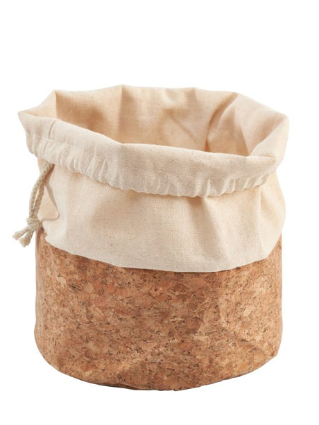 Large Karlstert Canvas Basket with String, featuring a durable cotton design and cork base, ideal for bread and storage.