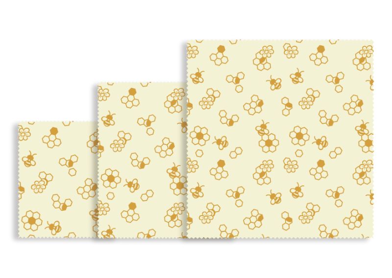 Eco-friendly Beeswax Food Wrap Starter Pack with three sizes for sustainable food storage and waste reduction.