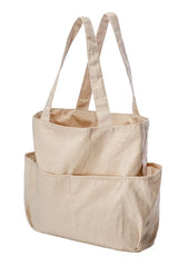 Natural cotton and cork pocket grocery bag, lightweight, reusable, with organized compartments and eco-friendly design.