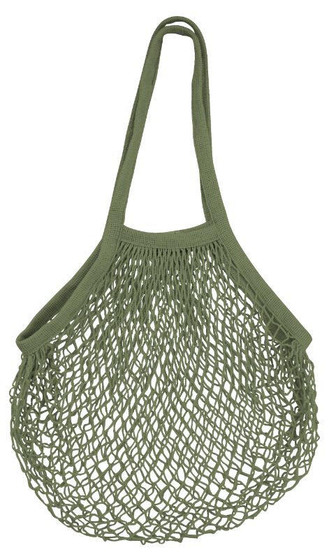 Long Handle String Bag in Olive, made from natural cotton; stylish, eco-friendly, 18kg capacity for groceries or beach essentials.